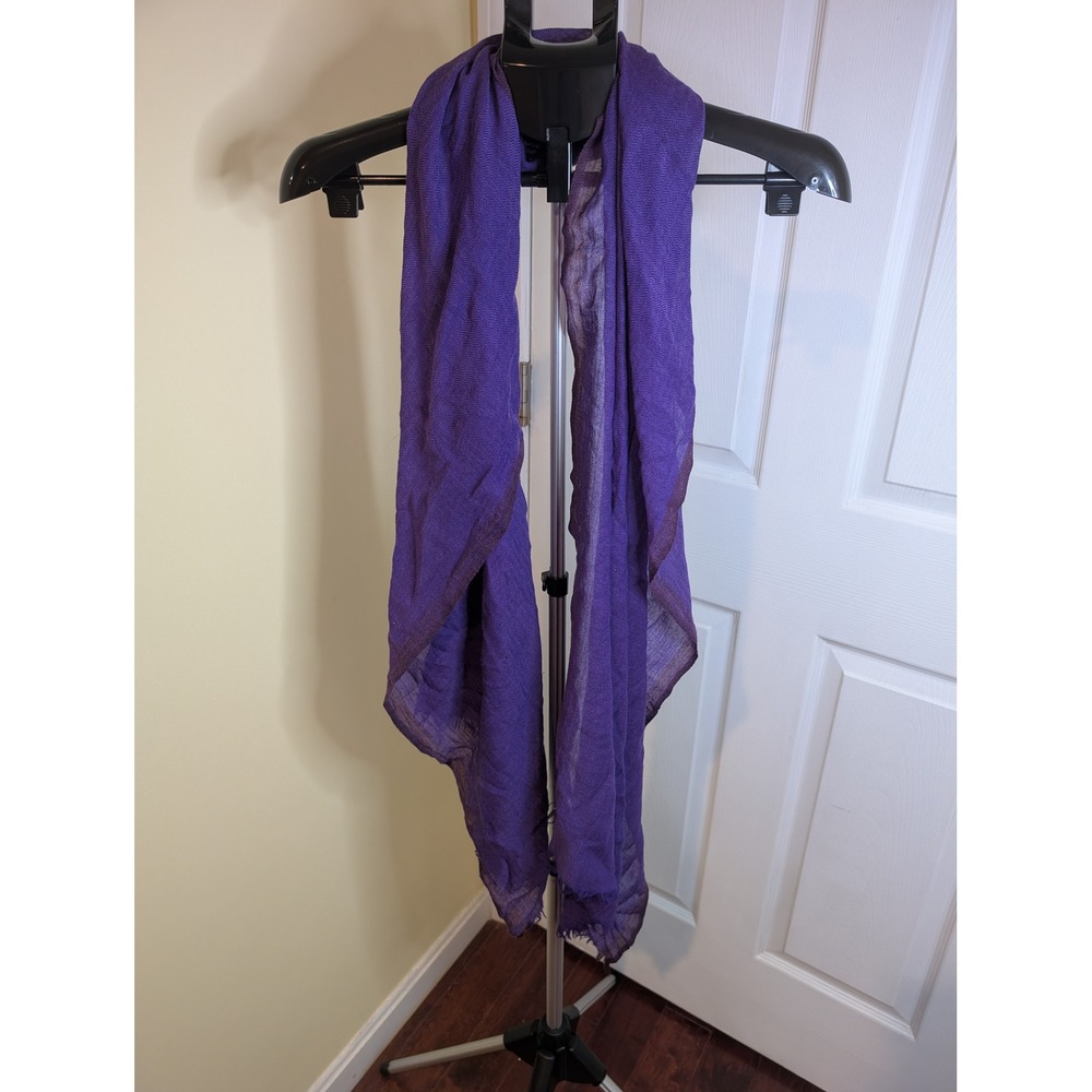 Eileen Fisher Cozy Crinkle Gauze Scarf Women OS Purple Wool Silk Fringe Wrap